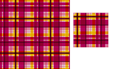 Pink and Yellow Madra Plaid Vector Seamless Reoeating Pattern Tile