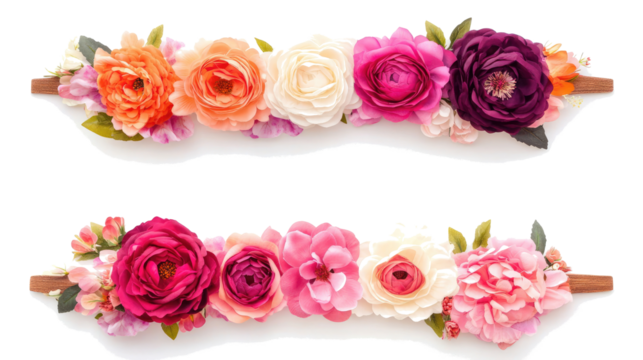 Colorful Mother's Day Flower Banners on Clear Background Generative AI