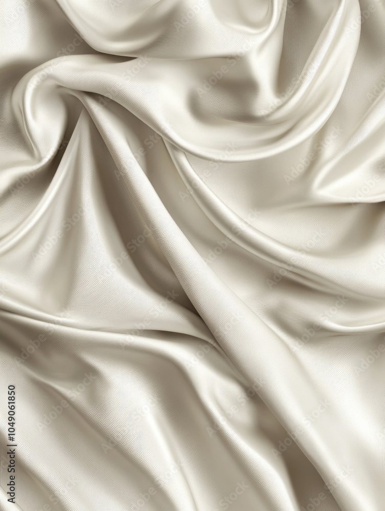 Poster white fabric with a pattern that is folded and rolled. the fabric is smooth and shiny, giving it a l