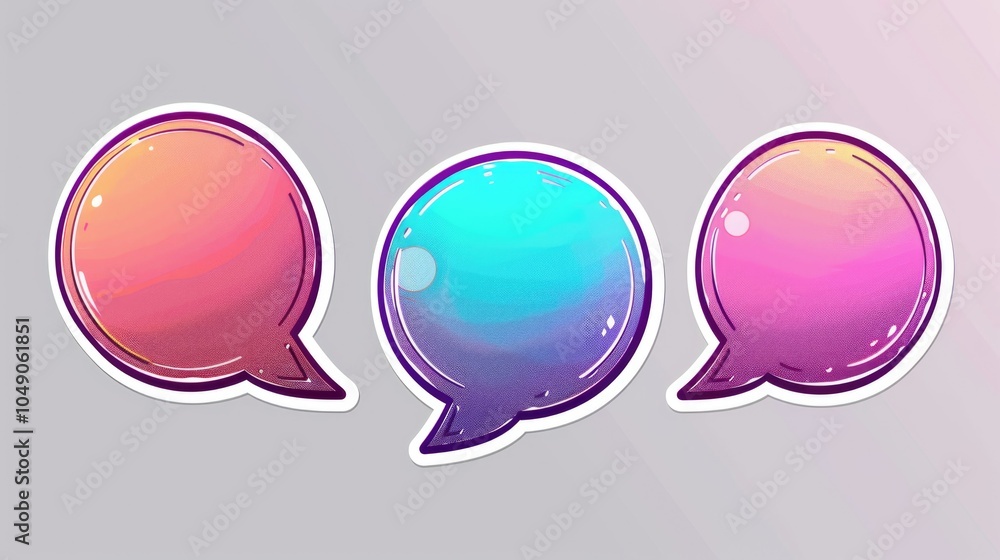 Poster three colorful speech bubbles with a purple and blue background. the bubbles are different sizes and