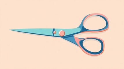 A pair of blue and orange scissors isolated on a pink background.