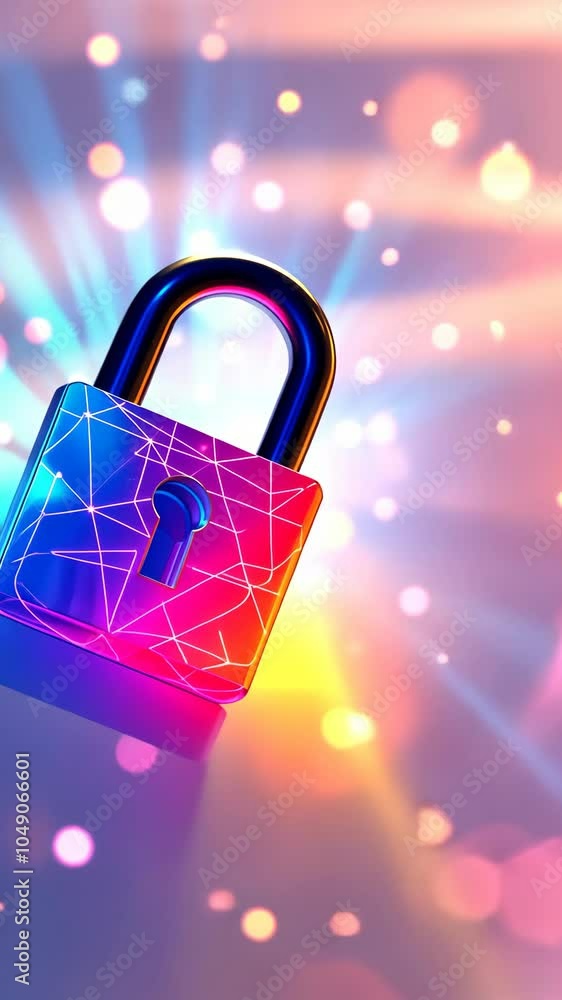 Poster colorful digital lock with abstract light patterns, security concept