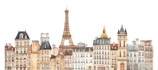 Fototapeta premium PNG Paris city buildings architecture illustration watercolor.