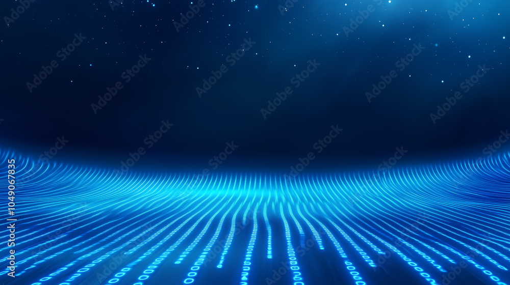 Aufkleber digital waves of binary code flowing in a starry night sky over a virtual landscape