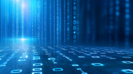 Dynamic data streams creating a futuristic digital landscape with glowing binary codes
