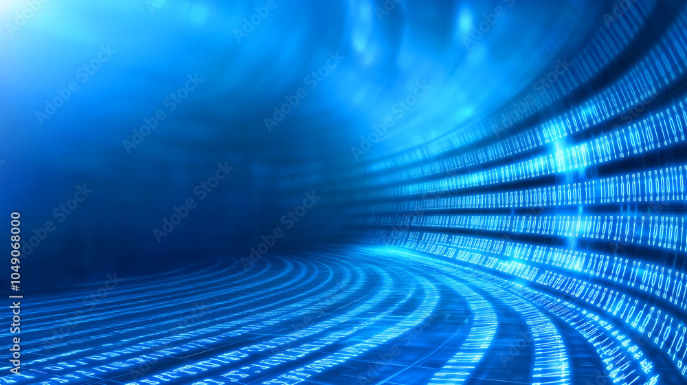 Poster dynamic blue data flow depicting digital transformation in a futuristic environment