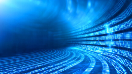 Dynamic blue data flow depicting digital transformation in a futuristic environment