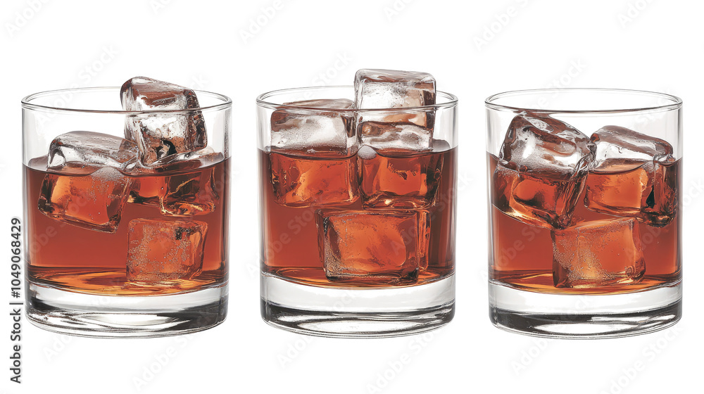 Poster refreshing glasses of cola with ice on a transparent background generative ai