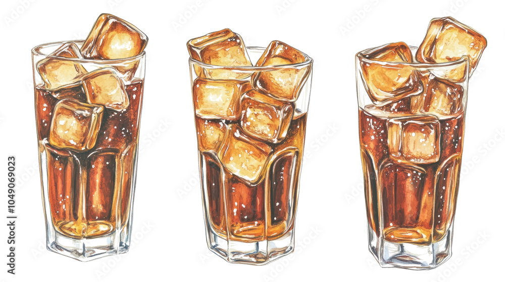 Poster iced cola drinks on transparent background generative ai
