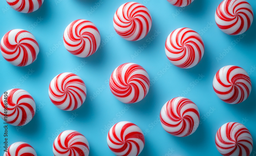 Poster a row of red and white candy canes are arranged in a spiral pattern. the candy canes are placed in a