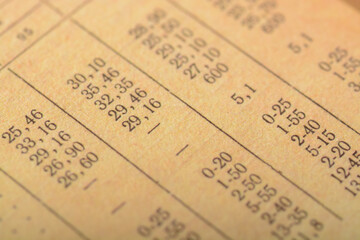 The image shows a close-up of a table with numerical data.