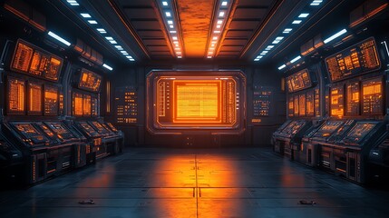 "A Futuristic Control Room Featuring Advanced Technology and Sleek, Modern Design"