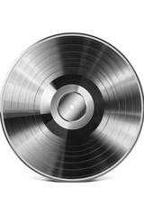 Silver record with a white label. The record is shiny and has a silver color