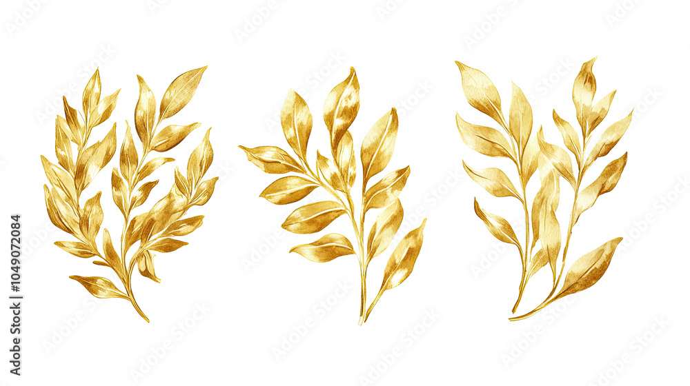 Poster luxurious golden laurel branches isolated on a transparent background generative ai
