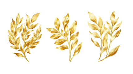 Luxurious Golden Laurel Branches Isolated on a Transparent Background Generative AI