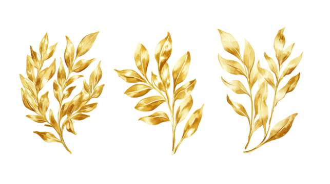 Luxurious Golden Laurel Branches Isolated on a Transparent Background Generative AI
