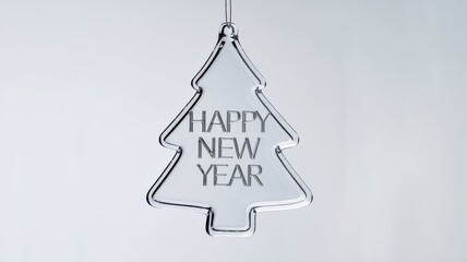 On a white banner there is a silhouette in the form of a Christmas tree with wishes for a Happy New Year. Car showroom concept, minimalism, sale