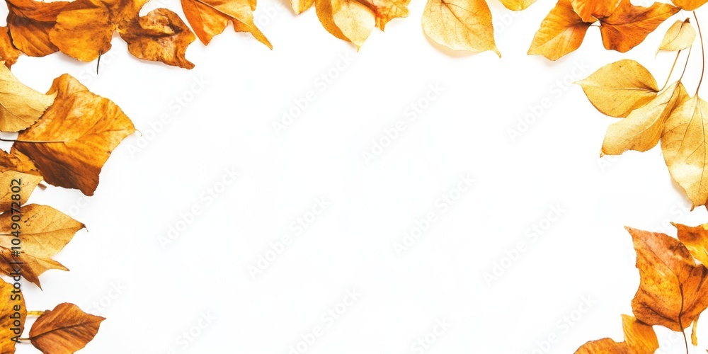 Poster white background with a row of yellow leaves. the leaves are arranged in a way that they form a bord