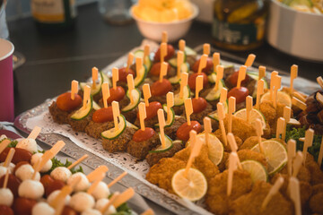 Meatball skewers served on a tray