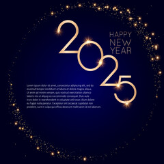 Happy new 2025 year Elegant gold text with light. Minimalistic text template