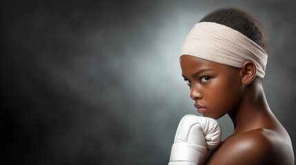 Young boxer preparing for a match in a training environment with focused determination