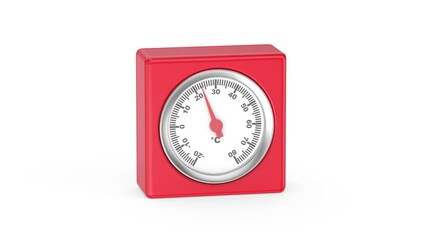 Red room thermometer measuring 25 degrees Celsius