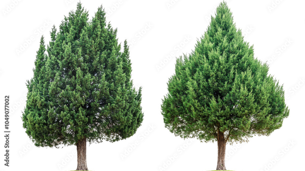 Poster collection of green trees isolated on a transparent background generative ai