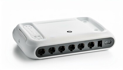 White network hub with ports.