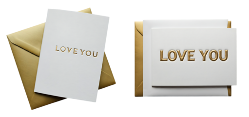 Elegant Love You Card with Gold Envelope for Special Occasions isolated on a white background