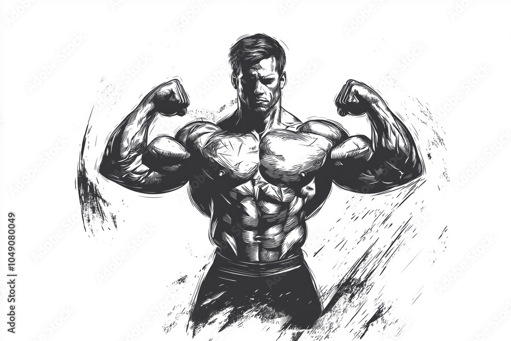 Wall mural a man with a muscular build is flexing his biceps