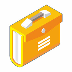Illustration of a document folder equipped with a handle, secure lid, and label identity. Isometric icon.