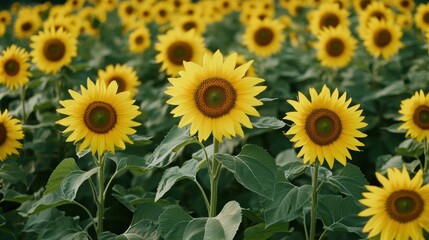 Obraz premium A vibrant field of sunflowers in full bloom, showcasing nature's beauty and abundance.