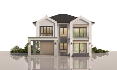 Fototapeta premium Architecture 3d rendering illustration of modern house on white background