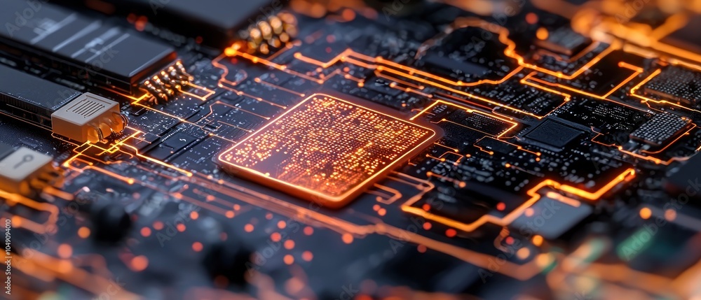 Aufkleber illuminated motherboard circuitry with glowing cpu