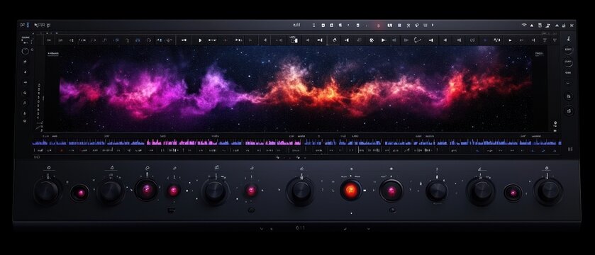 Audio Mixing Console with Nebula Background