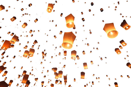 PNG Floating lanterns in night sky.