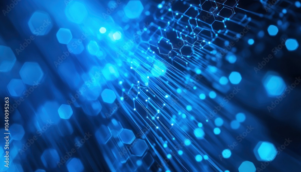 Poster Abstract Blue Network with Hexagon Shapes and Glowing Lines