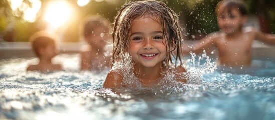 Obraz premium A Little Girl Enjoying a Refreshing Swim in a Pool