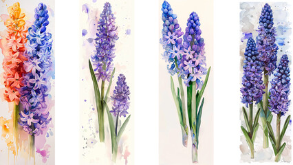 Obraz premium Hyacinths bookmarks printable design features delicate, colorful floral art perfect for spring. These blooming flower bookmarks bring a fresh, nature-inspired touch to your reading.