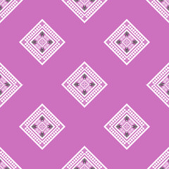 White Thai pattern fabric texture seamless geometric shape. Pink background illustration. Vector,
