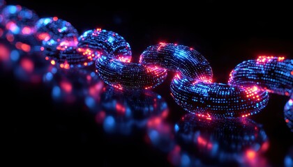 Abstract Chain of Glowing Blue and Red Lights on a Black Background