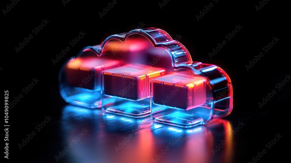Aufkleber glass cloud with glowing cubes representing data storage