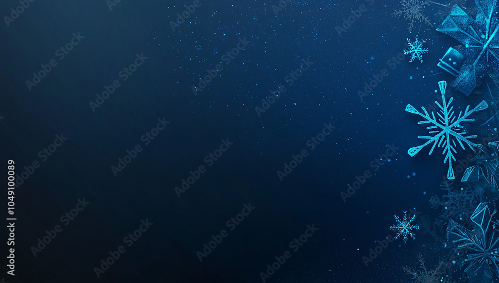 Poster a cluster of snowflakes fall against a deep blue background