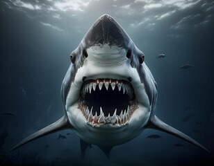Fototapeta premium Close-up of a great white shark in the sea