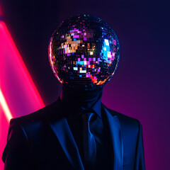 disco ball on face of man over party background