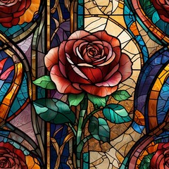 stained glass window with roses