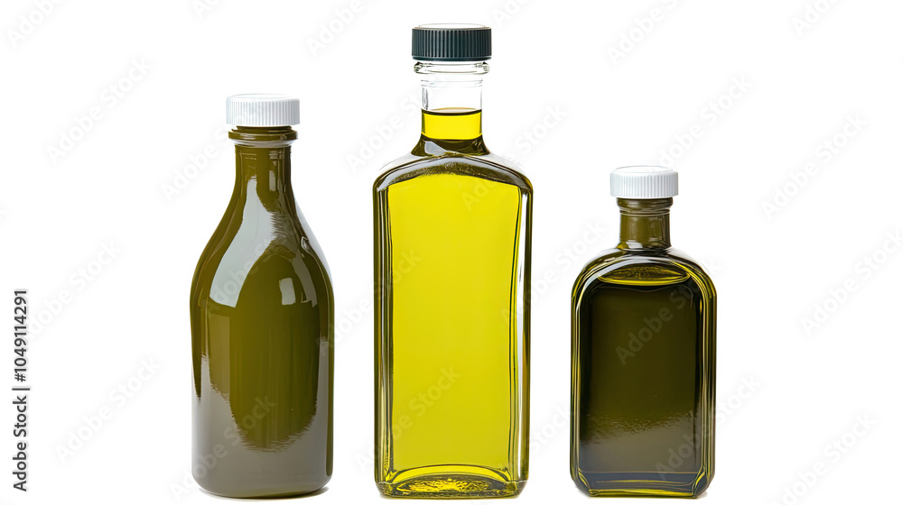 Aufkleber set of olive oil bottles displayed on a transparent background generative ai