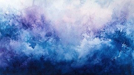 Obraz premium Soft watercolor splashes in shades of blue and purple on paper with a textured, grainy surface