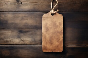 Rustic blank kraft paper tag with natural string loop for crafts and gift labeling