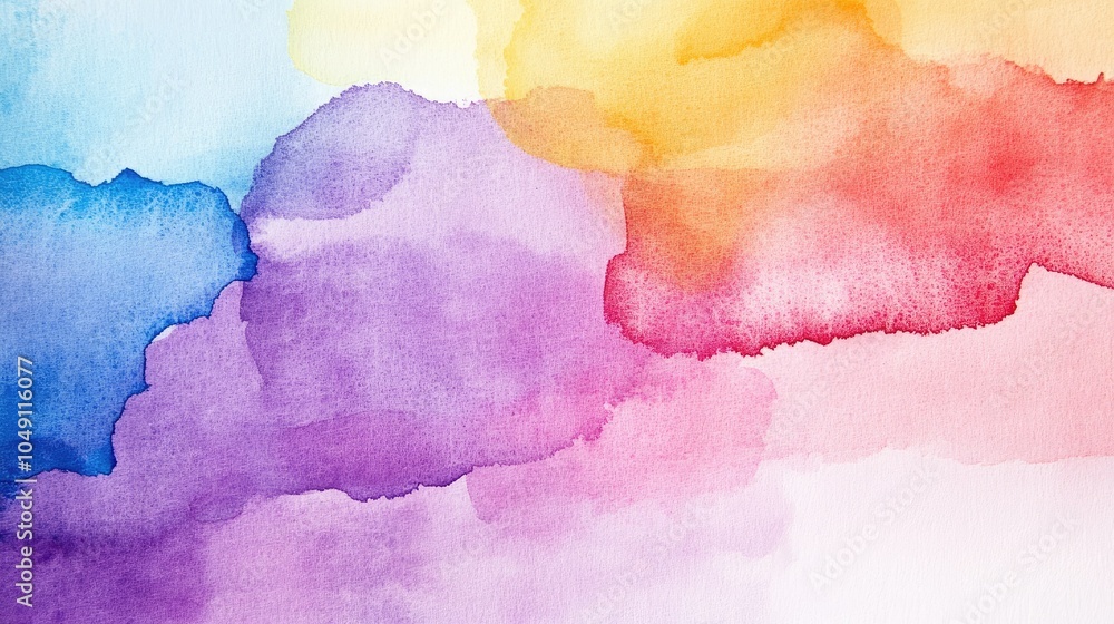 Poster splashes of vibrant watercolor hues blending into each other, creating an abstract background on pap